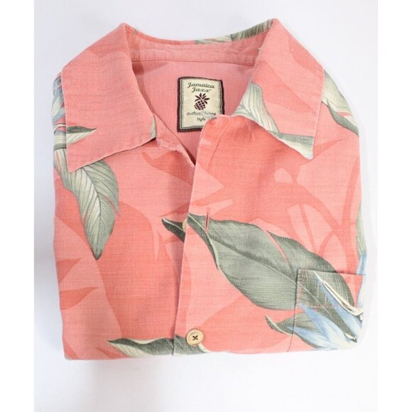 Jamaica Jaxx Tropical Silk Shirt Men's M Gray Pink Button Down Casual Fit Casual - Picture 11 of 11